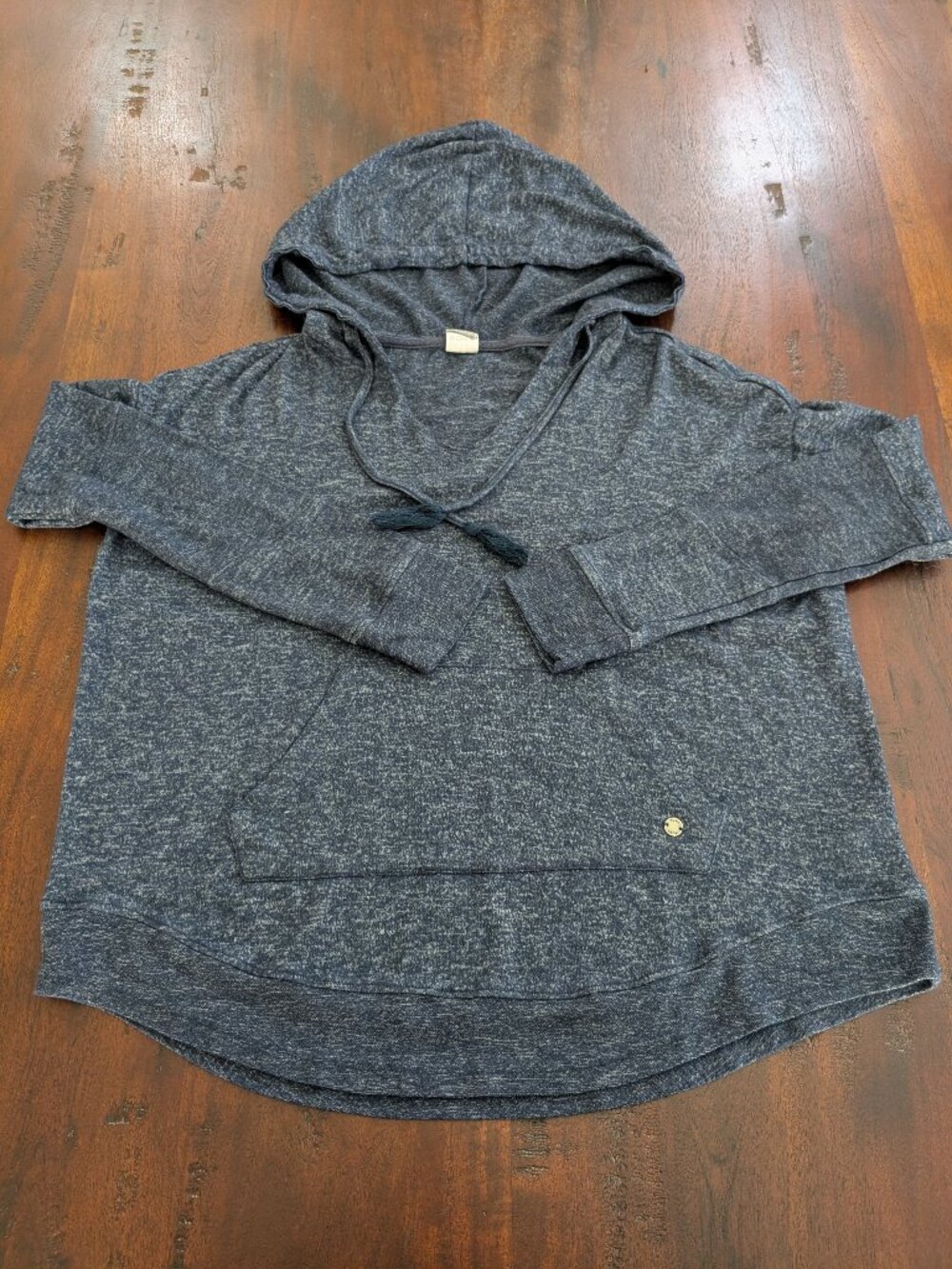 ROXY Blue Heathered Lightweight Tassel Drawstring Hoodie Pullover